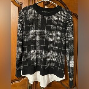 Ann Taylor Crew Knit Sweater - Black and White Gingham